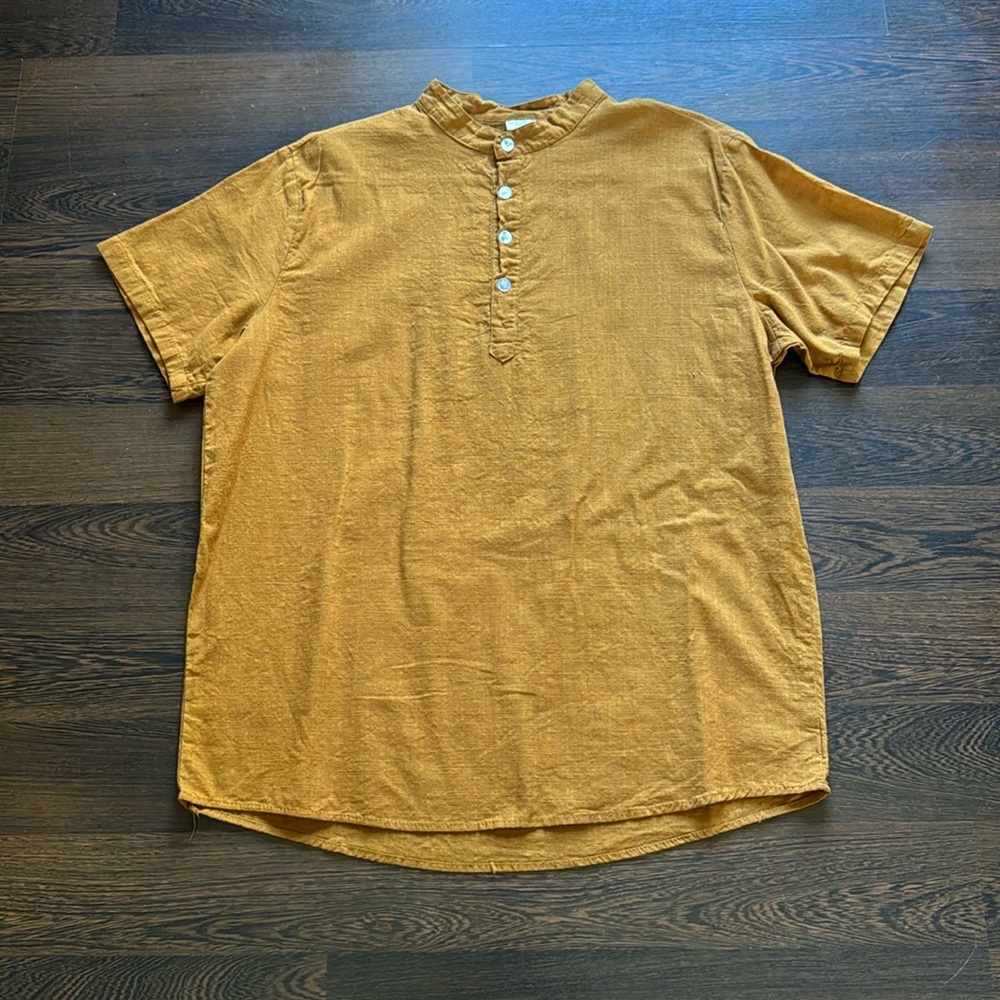 Men’s 1/4 Button Short Sleeve Top Mustard 2XL